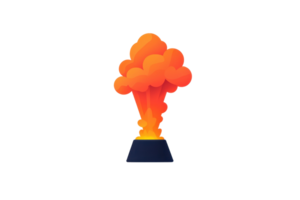 A vibrant explosion with billowing orange clouds emanating from a dark, triangular base. png