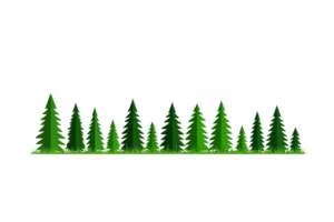 A row of stylized green pine trees, varying in height and shape, creating a natural silhouette. png
