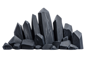 A collection of jagged black crystals with varying heights and shapes, showcasing sharp edges and distinct textures. png
