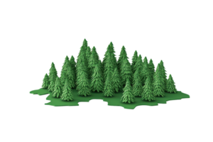 A cluster of green pine trees arranged on a terrain resembling a miniature forest. png