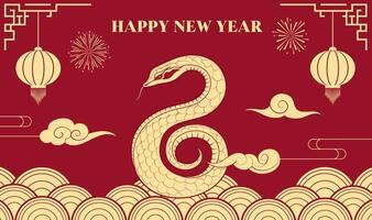 Spring Festival background design paper-cut style snakes and lanterns and other Chinese elements vector