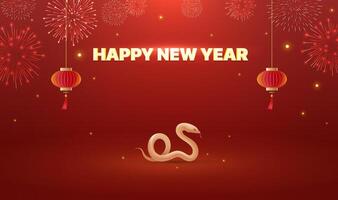 Spring Festival background design to celebrate the Year of the Snake fireworks and lanterns vector