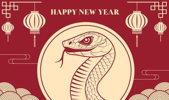Spring Festival background design paper-cut style snake year elements vector