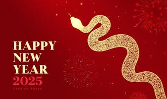 Spring Festival background design Happy New Year Golden snake and fireworks vector