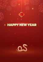Spring Festival poster design to celebrate the Year of the Snake fireworks and lanterns vector