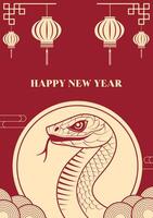 Spring Festival poster design paper-cut style snake year elements vector