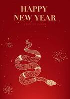Spring Festival poster design celebrates the Year of the Snake with golden snake elements vector