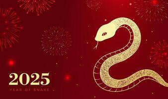 Spring Festival background design to celebrate the Year of the Snake with golden snakes and fireworks vector
