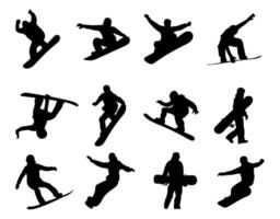 Set of illustrations of snowboarding silhouettes vector