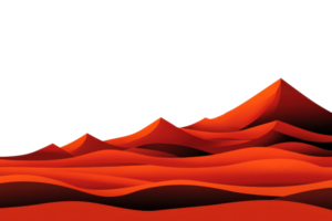 A vibrant digital landscape of red mountains and rolling hills set against a transparent background, creating a striking visual contrast. png