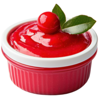 A red sauce in a small bowl with a cherry on top png