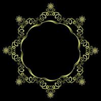 Round golden frame decorated with a beautiful floral pattern on a black background vector