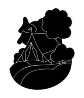 Landscape with tent and trees in black and white colors. Clip art for your projects. vector