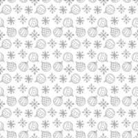 Doodle seamless pattern with Christmas tree balls and snowflakes. Black outline illustration. vector