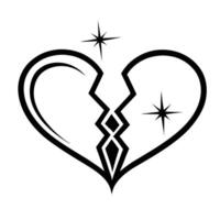 Expressive Broken Heart with Heart on Top Black and White Icon. vector