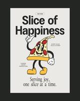 Vintage-inspired poster featuring a playful pizza slice mascot with bold typography, perfect for pizzeria promotions or fast food branding projects. vector