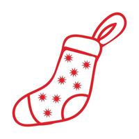Illustration of a Christmas sock with stars in the style of doodles with a red outline on a white background vector