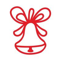 Illustration of a Christmas bell in the style of doodles with a red outline on a white background vector