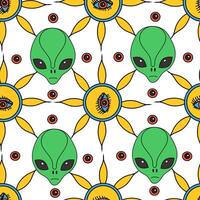 An Intriguing Alien Pattern Featuring Bright Colors Alongside Playful Eye Designs vector