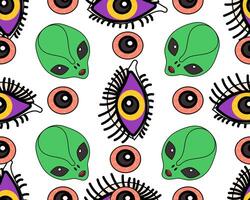 Pattern of aliens and purple eyes on a white background vector