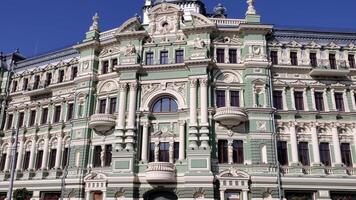 Gorgeous stucco columns and relievo details of antique architecture after renovation in European city. Ornate facade of baroque building after restoration video