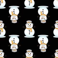 Seamless Christmas pattern with snowmen. Winter pattern for the new year on a black background vector