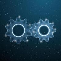 Two gears on a dark background with stars vector