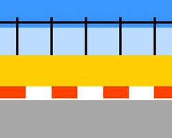 Illustration of colorful abstract design with a yellow band and red accents, featuring a blue sky and a stylized road below vector