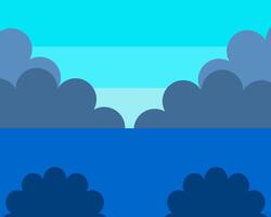 Illustration of tranquil blue scene with layered clouds and stylized foliage, evoking a calm, serene environment vector