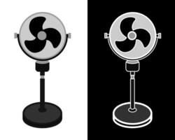 Illustration of Black and gray vintage-style fan with a circular head and sturdy base. vector