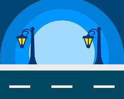 Illustration of serene nighttime setting with dark blue tones, featuring elegant street lamps glowing softly against a gradient background vector