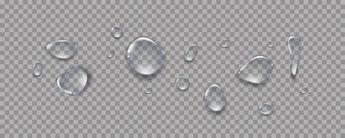 Rain transparent drops flow down the glass.Realistic wet condensation texture.Fresh water splash effect on the surface.Liquid spreading droplet shapes. vector