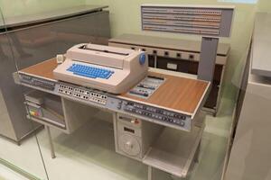 Old IBM computer. Retro Engineering. First prototype. Poland, Warsaw - July 28, 2023. photo