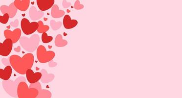 Background with hearts in red and pink tones, there is space for text. vector