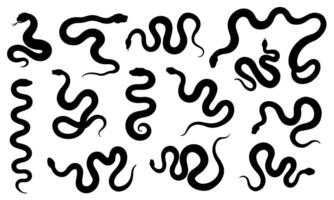 Snake silhouette set. Collection of black snake shapes in various positions. Perfect for tattoos, logos, patterns, posters, stickers, and design projects. vector