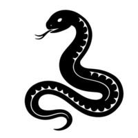 Snake black silhouette. Minimalist design of a coiled snake with a forked tongue. Perfect for tattoos, logos, stickers, posters, icons, stencils, and digital art. vector