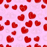 A seamless pattern background with hearts in pink and red tones designed for Valentine's Day or romantic occasions. A heart shaped decorated with dotted hearts. vector