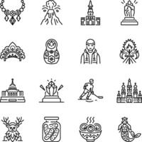 Set of Linear Style Russian Tradition Icons vector