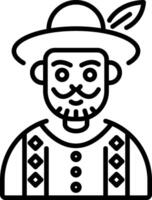 An outline style icon of a slavic man wearing feather cap vector