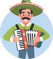 Traditional accordion player illustration in flat style vector
