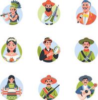 Collection of Hispanic Character Flat Style Illustrations vector