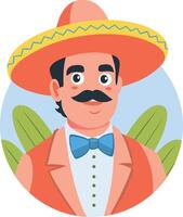 A flat illustration of a sombrero character vector