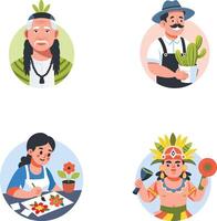 Mexican and Hispanic Characters Flat Illustrations vector