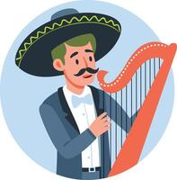 A flat illustration of mexican harp player vector