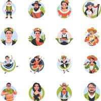 Set of Flat Style Mexican Cultural Characters Illustrations vector