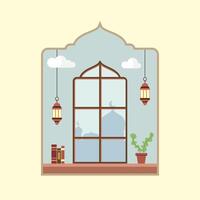 flat islamic window view background vector
