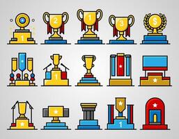An hand drawing illustration element of podium and trophy in flat. Champion text template. Pastel color. Eps 10. vector