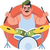 A flat illustration of jazz drummer beat drum with sticks vector