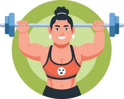 A flat illustration of a strong woman doing exercise with dumbbells vector