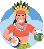 A flat illustration of a character playing tribal music vector